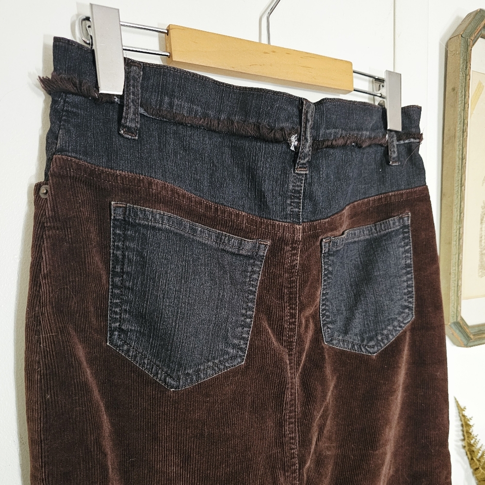 BEDO Y2K Patchwork Black Brown Corduroy Denim Skirt Goth Boho - Picture 6 of 10